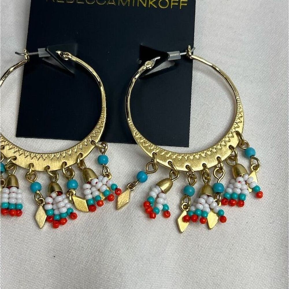 Rebecca Minkoff Gold Dangle Hoop Earrings Lightweight Hook Closure Beaded